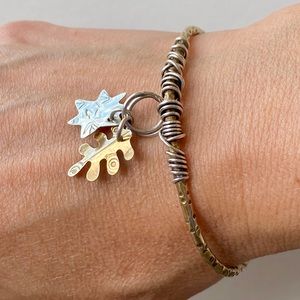 Handmade Cuff Bracelet, Whimsical Leaf/Star Charms